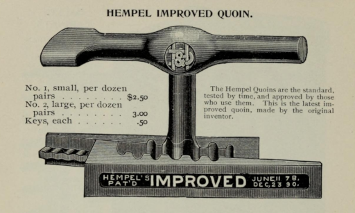 A Hempel quoin, an expandable metal wedge device used in letterpress printing